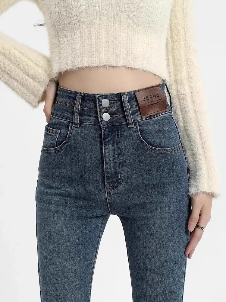 High Waist Fleece Lined Slim Fit Bootcut Jeans Women's Booty Enhancing Cotton Stretch Denim Casual High Elasticity Slimming P...