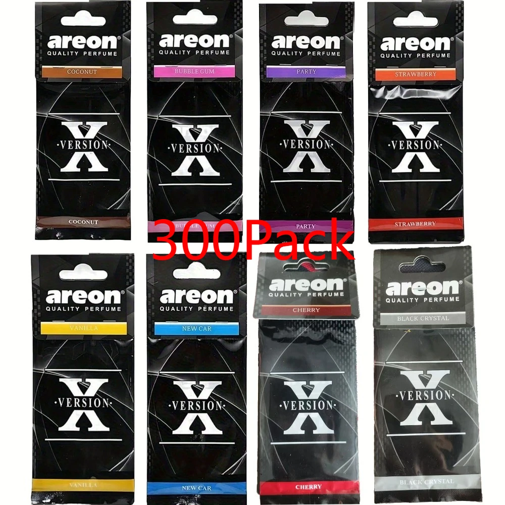 300Pcs Mixed Scent Hanging Car Air Freshener, New Car Strawberry Party Bubblegum Coconut Vanilla Black Cherry Scent Sheets
