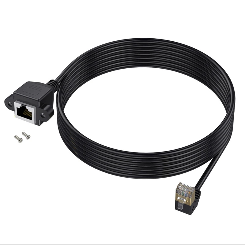 CAT 8 Gigabit RJ45 Male to Female 90 Degrees With Screw Holes Can Be Fixedly Installed Computer Switch Network Extension Cable