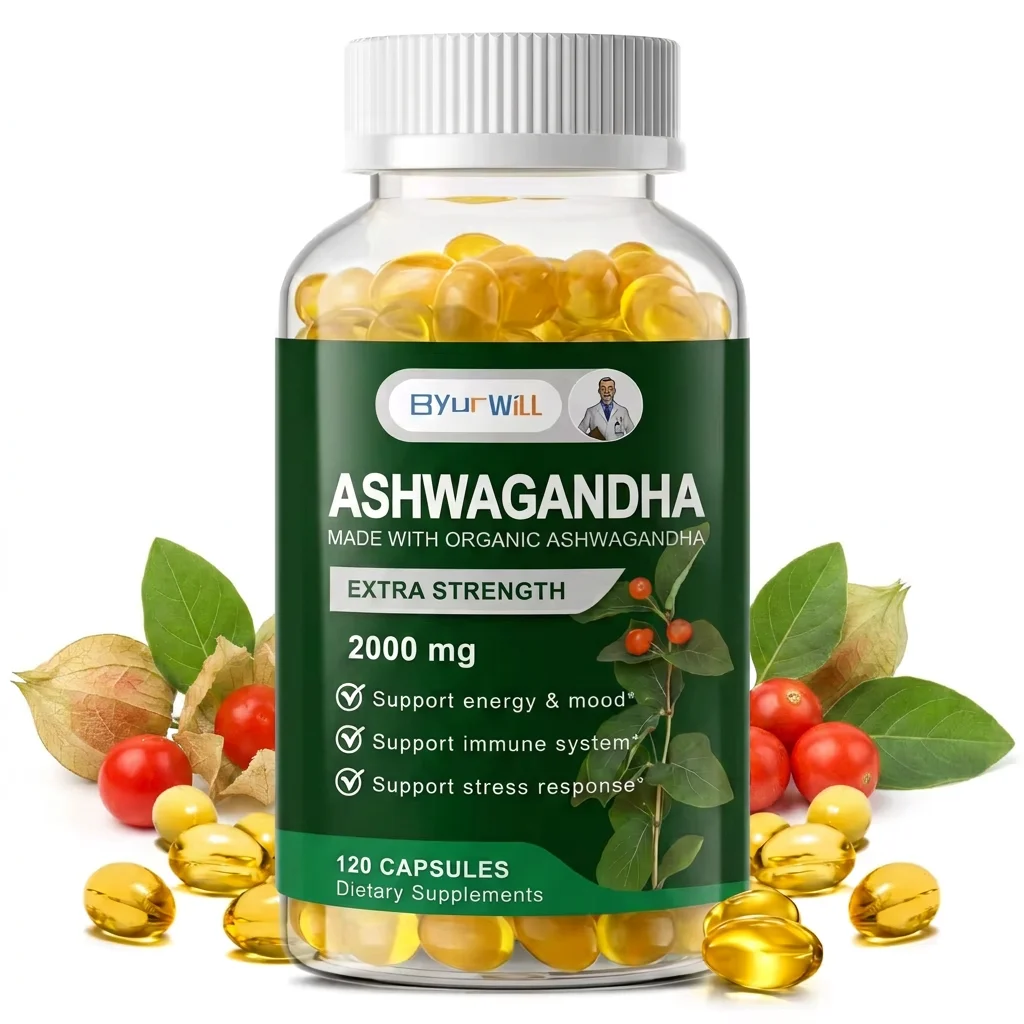 Organic Ashwagandha Capsules 2000mg Extra Strength for Stress Relief Anxiety Reduction , Energy Boost , Mood Immune Support