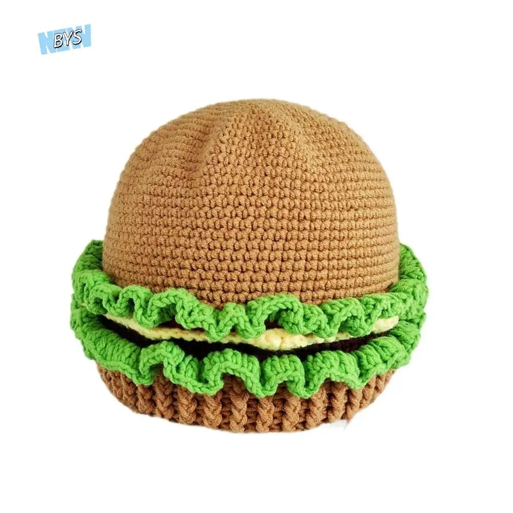 

Windproof Creative Knitted Hamburger Hat Warm Playful Hamburger Pullover Cap Soft Thick Funny Hamburger Beanie Cycling