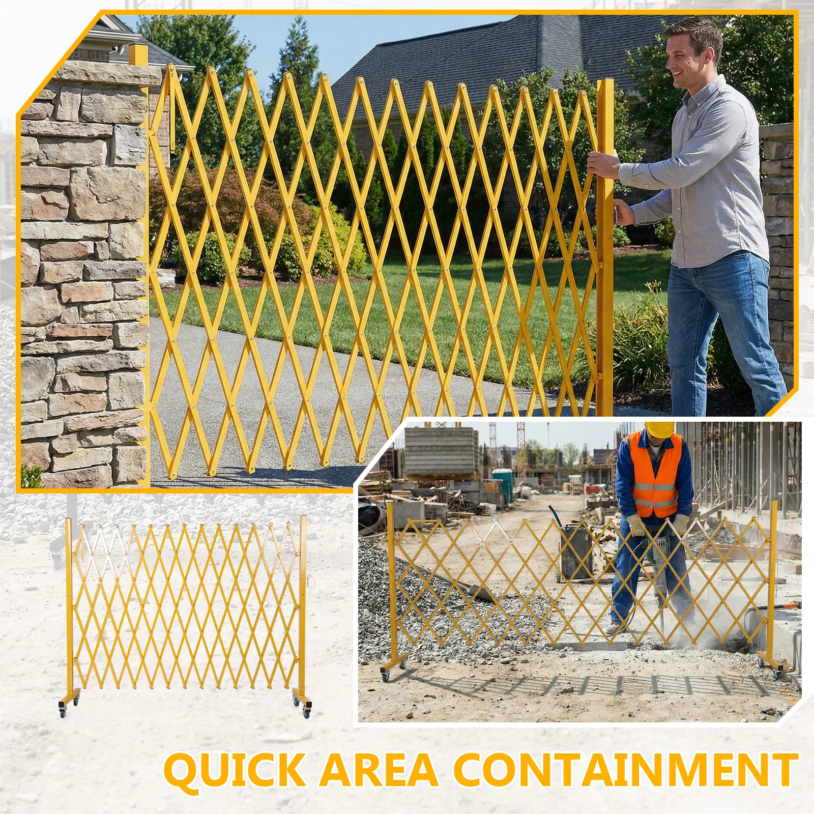 

Expandable Industrial Metal Barricade with Casters 0-180 Degree Rotating for Construction Site/Traffic Control/Cordon