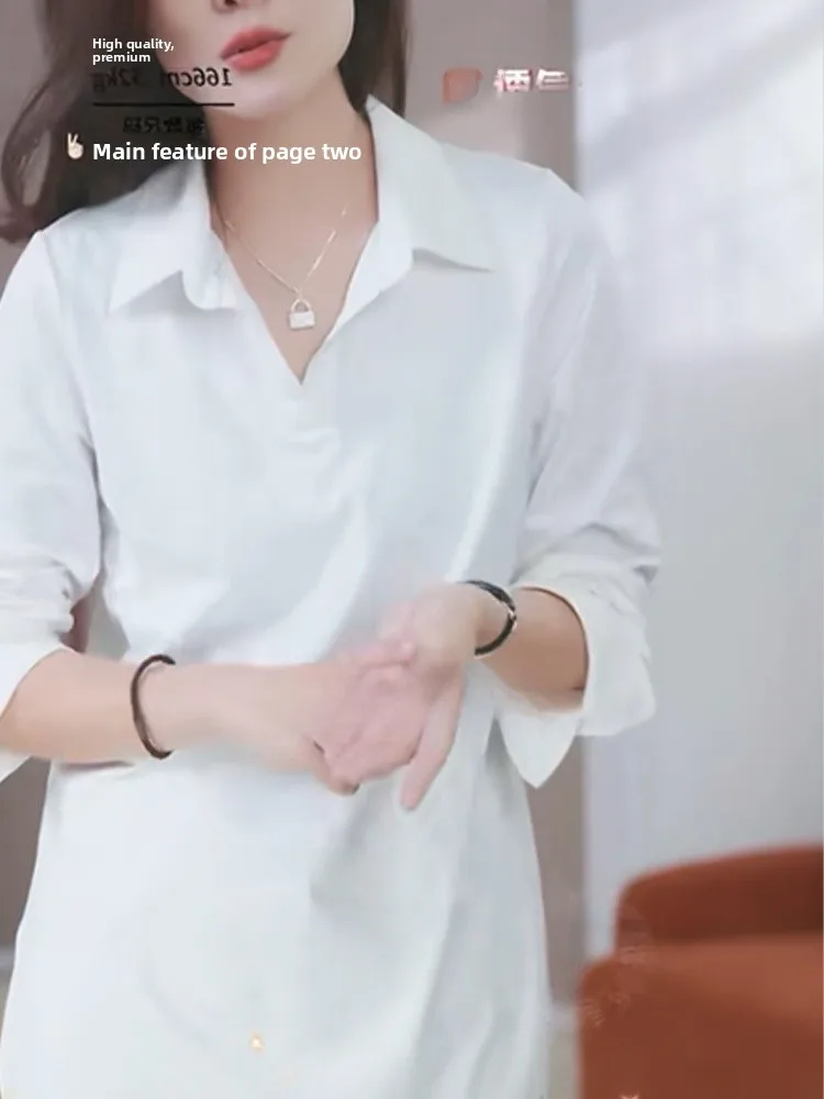 Top da donna in chiffon con colletto elegante, ampio, versatile, colore lungo, alla moda, casual, per donna