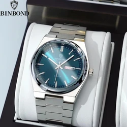 BINBOND Top Brand Luxury Men Quartz Watches Original Watch for Man Waterproof Luminous Date Week Stainless Steel Wristwatch Male