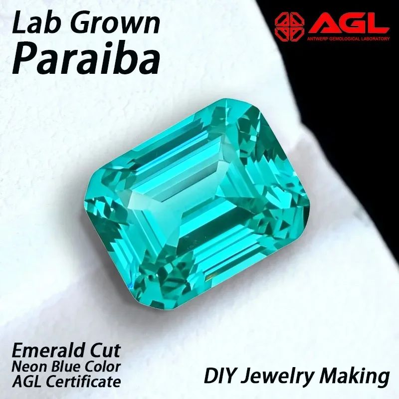 Lab Grown Paraiba Gemstone Emerald Cut Neon Blue Color for DIY Jewelry Making Inlay Ring Necklace Selectable AGL Certificate
