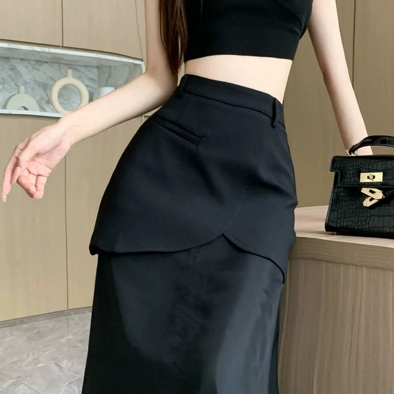 

Юбка-карандаш с завышенной талией, летняя, тонкая, с дизайнерским сетчатым вставками, для офиса, в корейском стиле