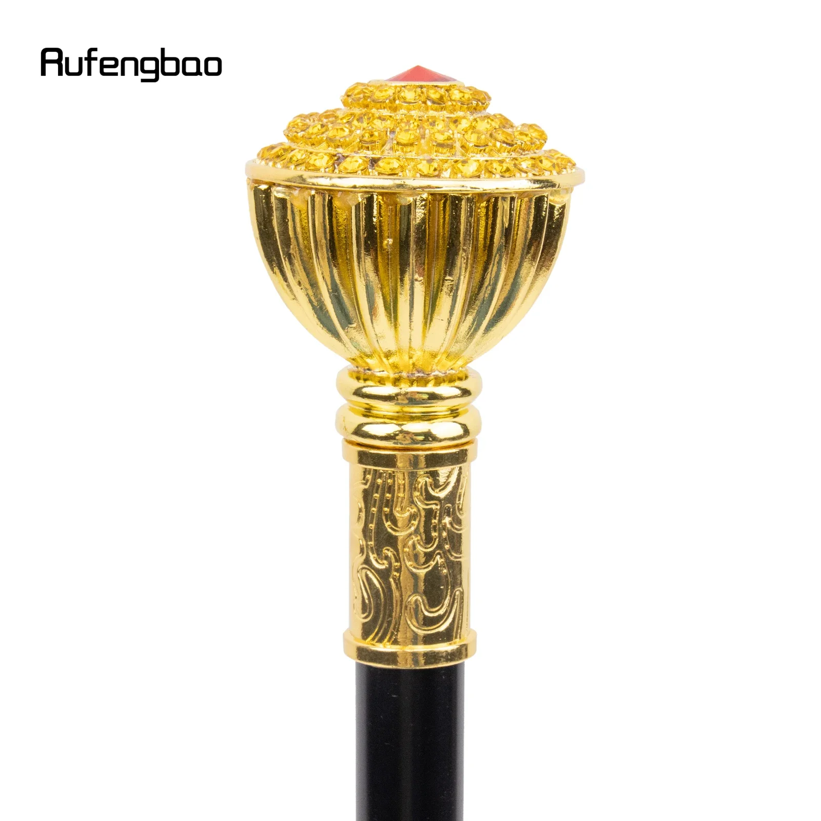 Red Artificial Diamond Golden Walking Cane Fashion Decorative Walking Stick Gentleman Elegant Cosplay Cane Crosier 95.5cm