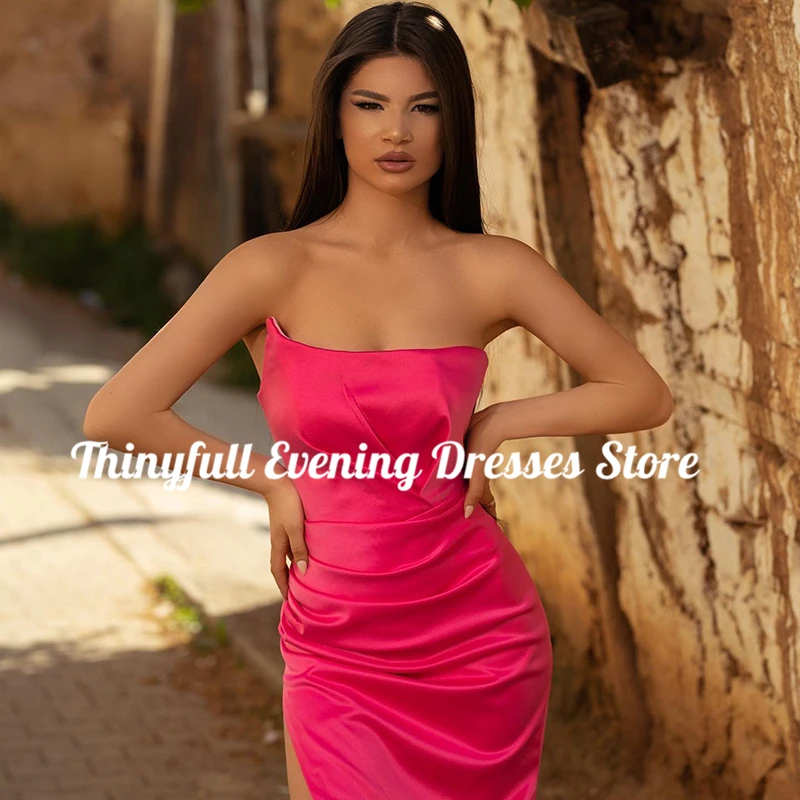 Thinyfull Sexy Mermaid Prom Evening Dresses Formal Saudi Arabia Strapless High Split Party Cocktail Party Prom Gowns Custom Size