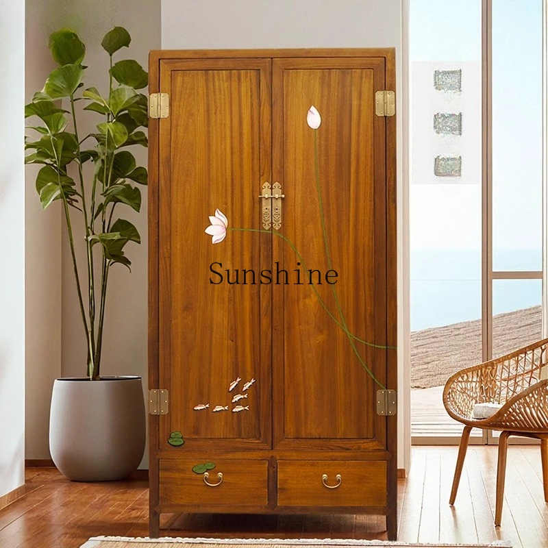

Pure solid wood painted bedroom two doors Chinese hanging wardrobe insect-proof storage customization