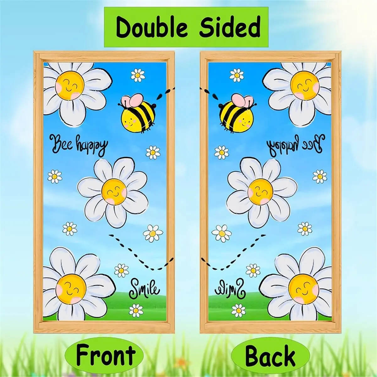 Light Weight Spring Daisy Window Clings: Large Hello Spring Stickers with Bee Happy Designs for Glass Decor
