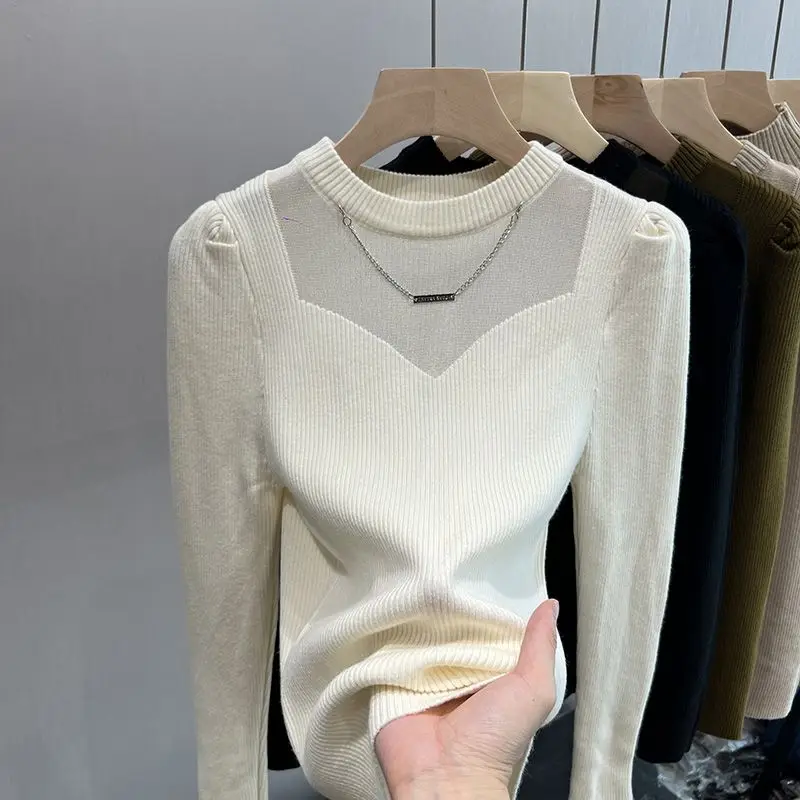 2023 New Underlay Shirt Solid Color Women's Bottom Shirt Mesh Knitted Bottom Shirt Thin Sweater Winter Clothes Women Pullovers