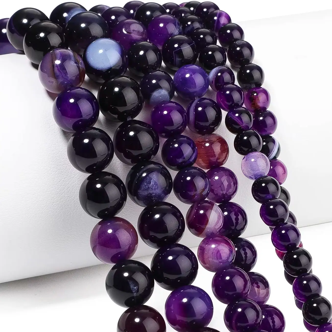 6 8 10mm Natural Stripped Agate Beads Purple Round Spacer Stone Beads For Jewelry Making Diy Beading Accessories 7.5inch