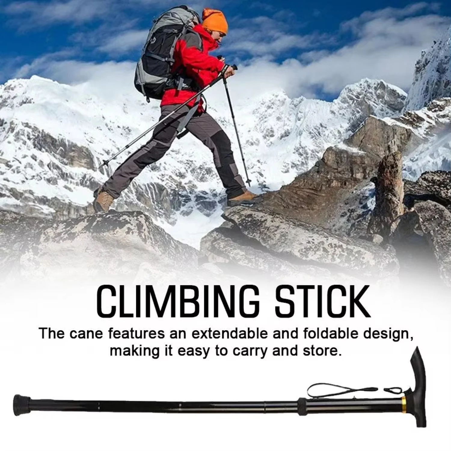 

Foldable Walking Stick Anti-Slip Outdoor Hiking Camping Climbing Mountaineering Extendable Sturdy Disability Cane Unisex I9S5