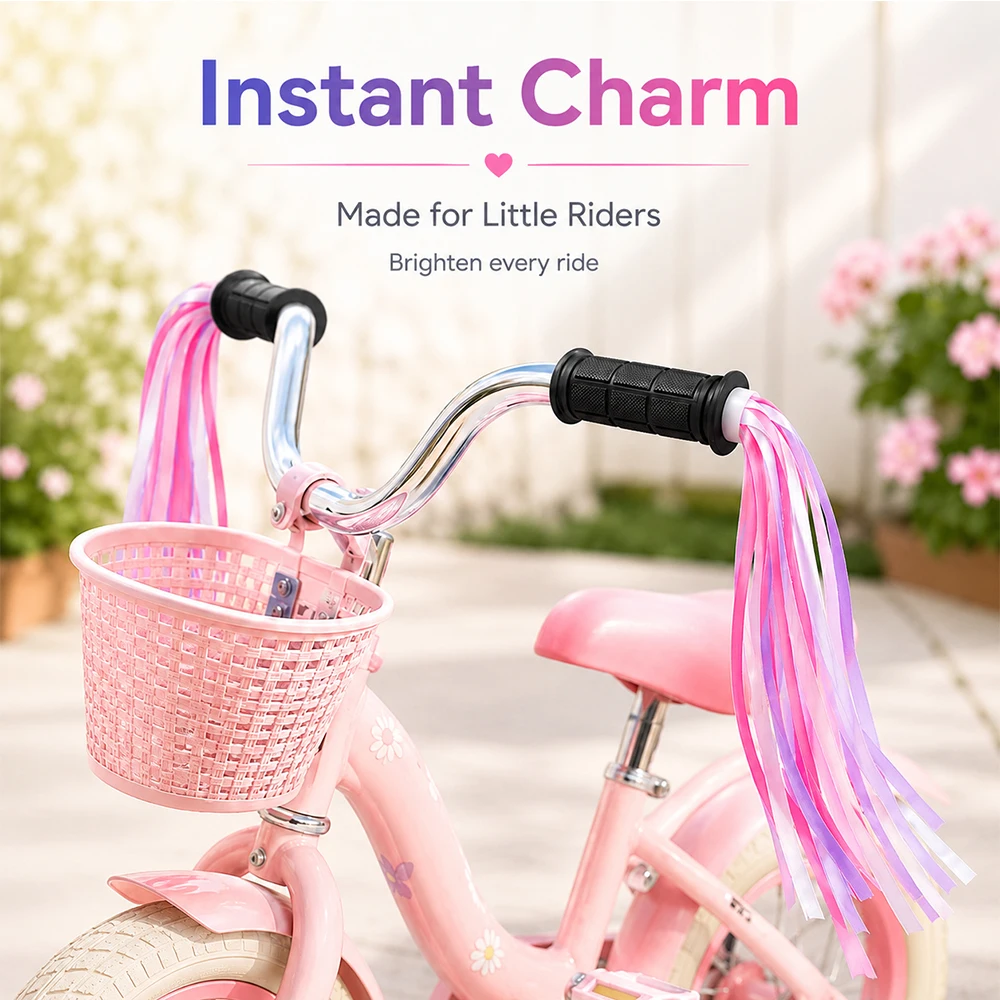 2 Pairs Bicycle Handlebar Tassels Kids Girls Boys Streamers Bike Decoration Kids Bicycle Flowing RibbonsCycling Accessories