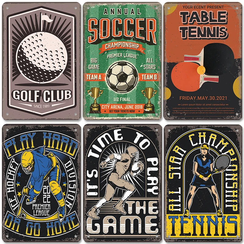 Basketball Golf Football Poster Vintage Metal Plaque Signs Sports Metal Tin Plate Bar Pub Gym Home Wall Decoration