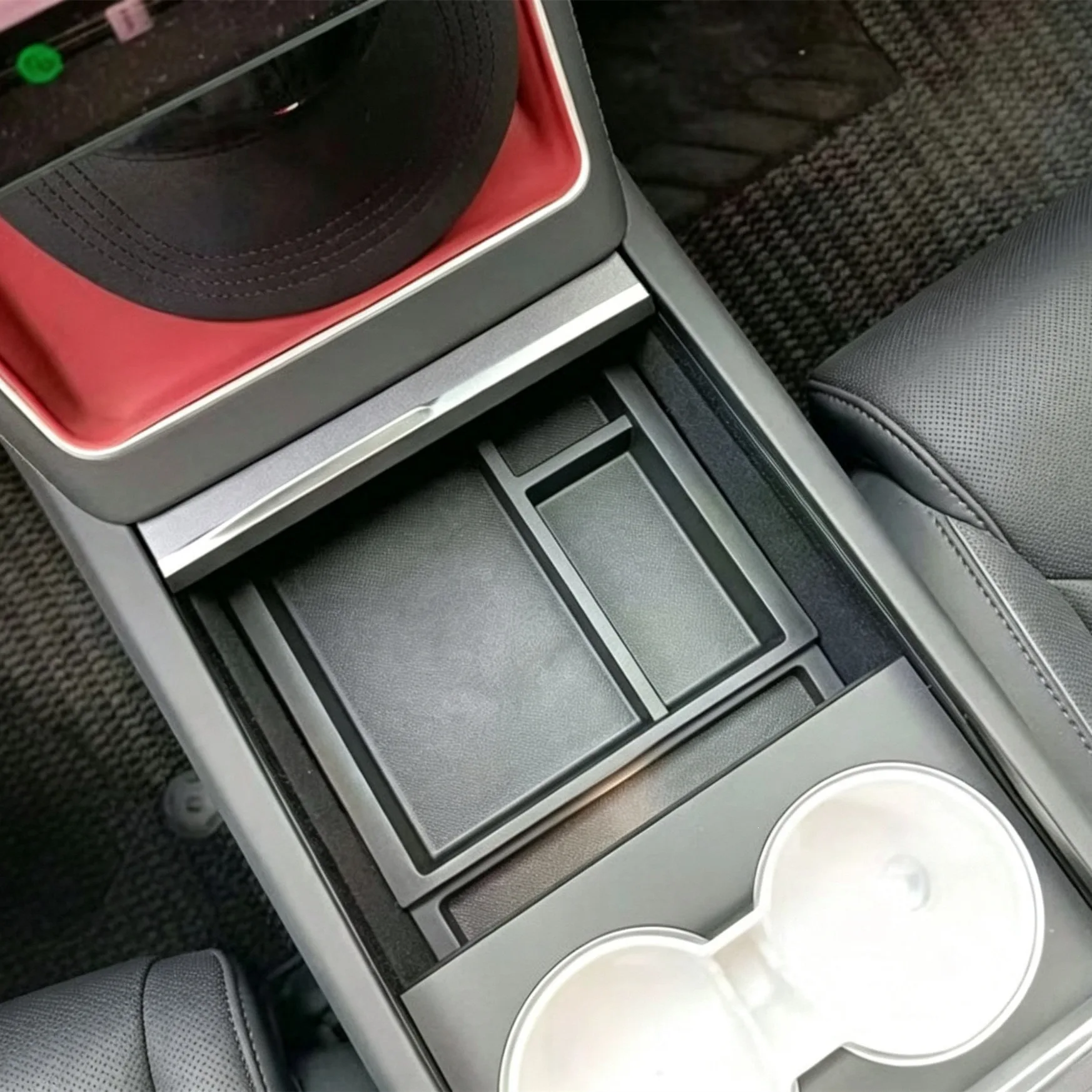 Dual-Layer Sliding Center Console Storage Box For Tesla Refreshed Model Y / YL Drawer Organizer Tray Interior Modification Acces
