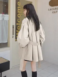 LANMREM Fashion Short Windbreaker Women's Lapel Solid Color Belat Gathered Waist Minimalism Coat Autumn 2024 New Clothing 2Z2656