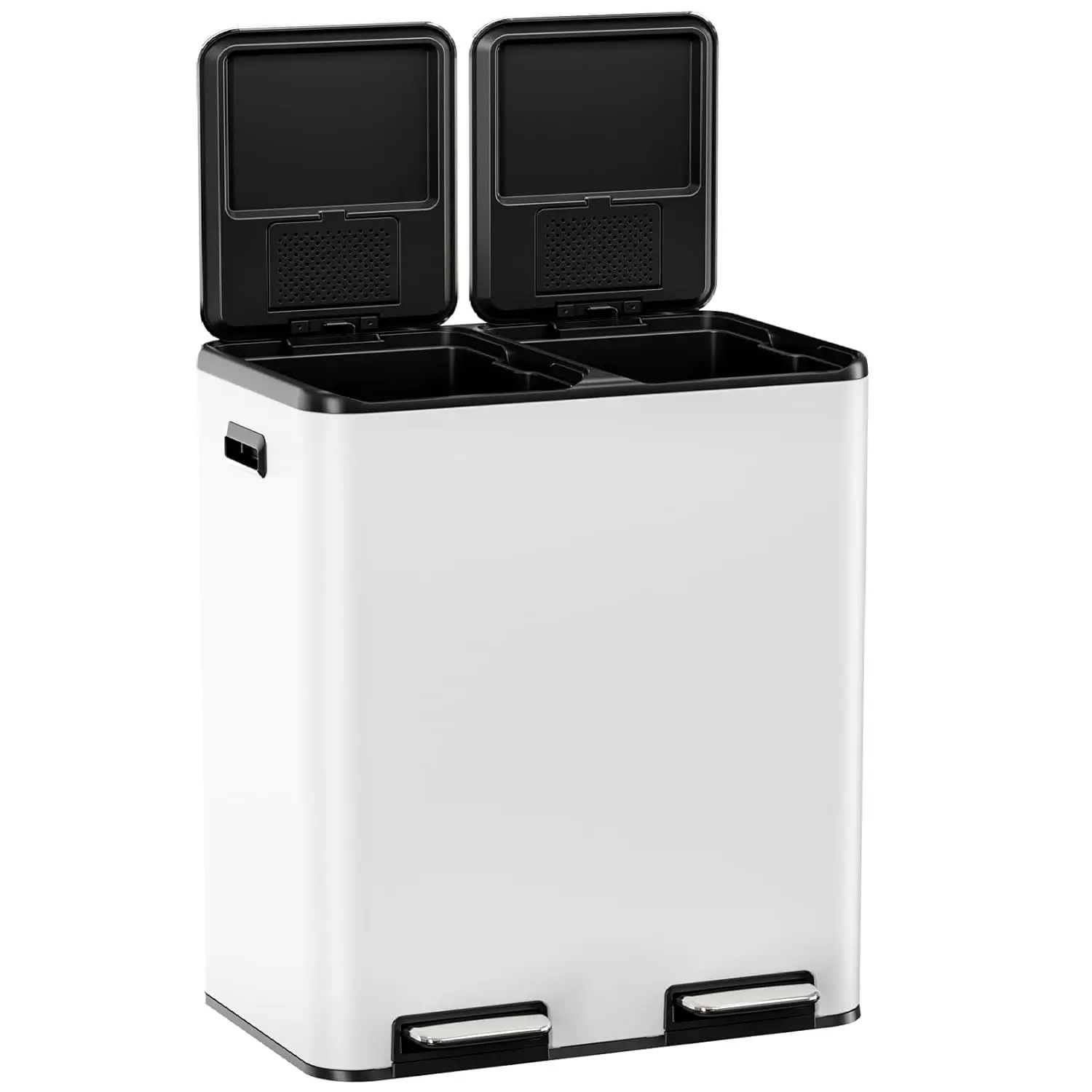 

Двойной кухонный мусорный бак, мусорный бак из нержавеющей стали без помощи рук, 60 л, классифицированное мусорное ведро с двойными отделениями