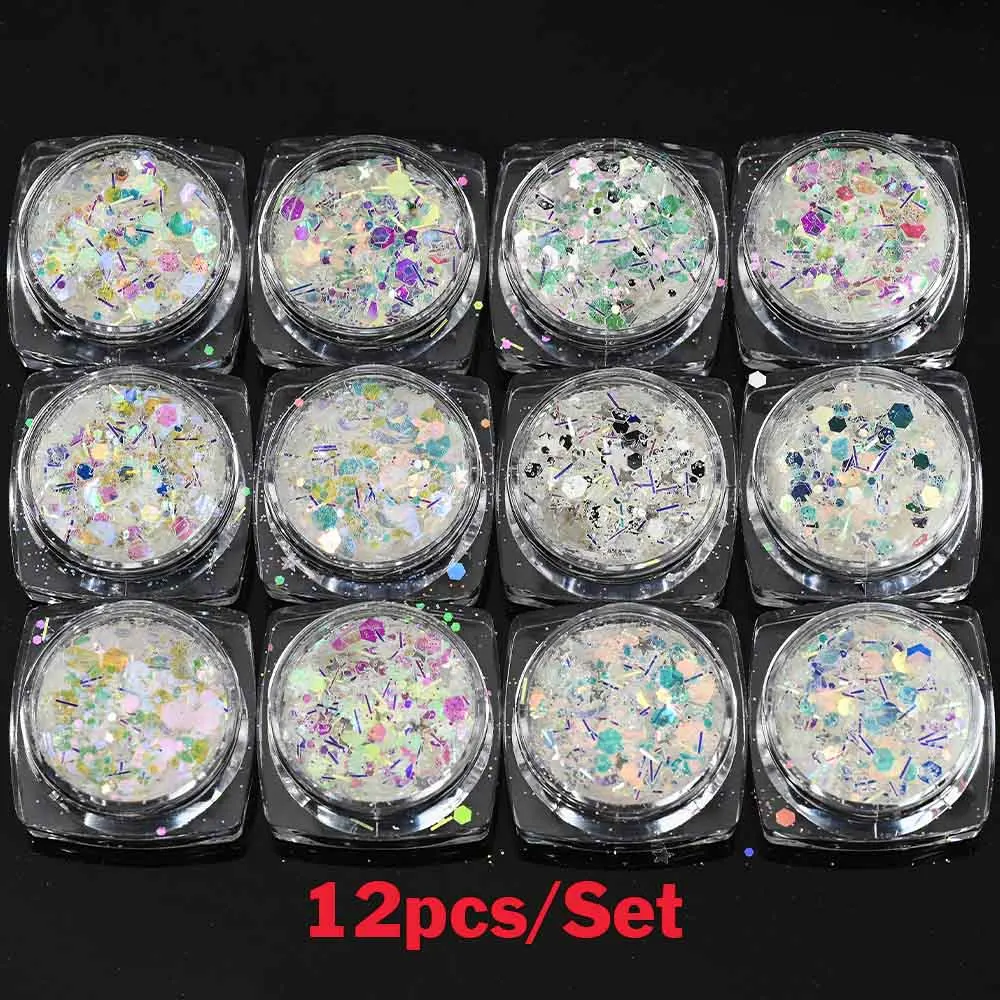 24 teile/satz Sparkly Holographische Feinen Zucker Nagel Pulver Diamant Chrom Pigment Staub Für Gel Polnisch Glitter Maniküre Zubehör
