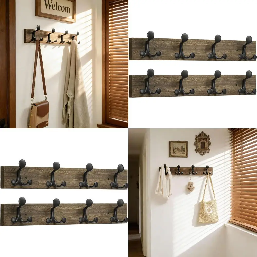 

Настенная деревянная вешалка для одежды на 24 крючка с 4 крючками-держателями - отлично подходит для дома, школы и хранения зоотоваров