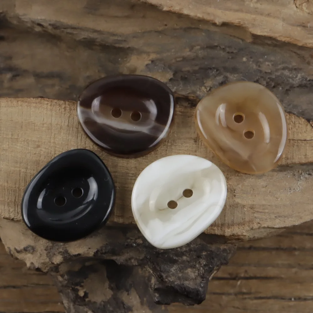 10Pcs 30mm Elliptical Imitation Jade Irregular Two Eyes Beige Resin Button High-End Windbreaker Sweater Coat Button N853