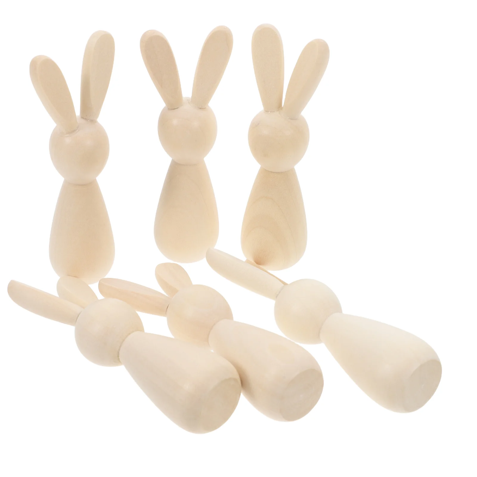 6 Pcs Log Color Rabbit Toy DIY Graffiti Dolls Unfinished Peg Wooden Bunny Blank Crafts Baby Dinosaur Toys Nail Unpainted