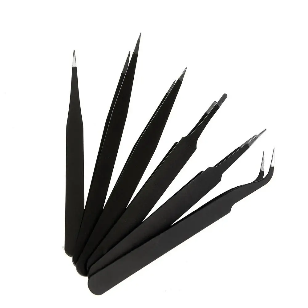 24 PCS Stainless Steel Precision Tweezers Set Curved Tips Anti-Static Black Tweezers Manicure Jewelry Making Repair Tool Kit