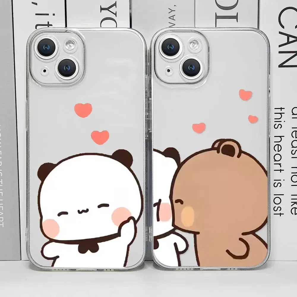 

Cute Bubududu Couples Baby Bear Panda Phone Case for IPhone 16 Pro Max 11 12 13 Mini 7 8 14 15 Plus X XS MAX Clear Covers Fundas