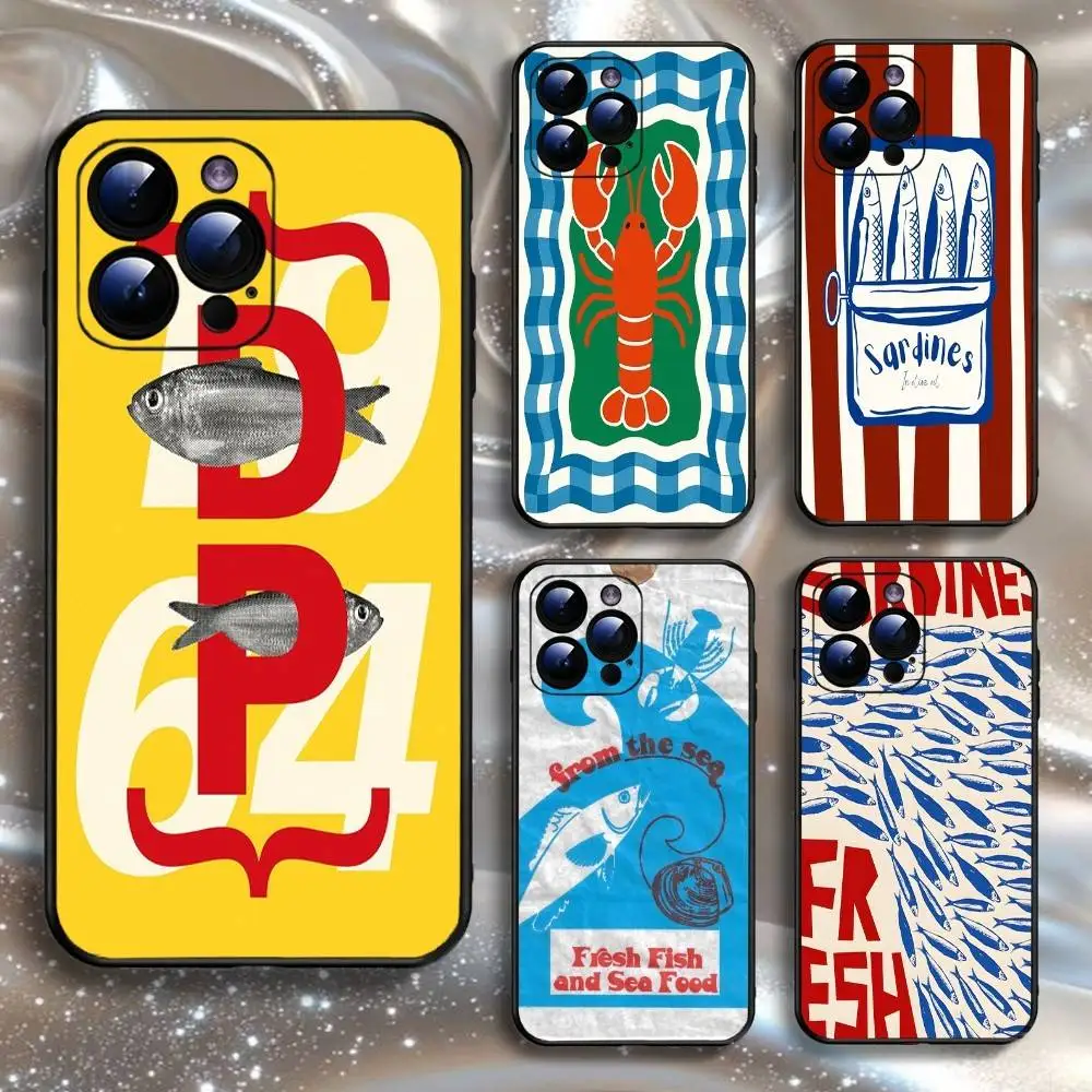 

Fish Funny Sardines Phone Case For iPhone16,15,14,13,12,11 Plus,Pro Max,XS,X,XR,SE,Mini,8,7,Soft Silicone Black Cover