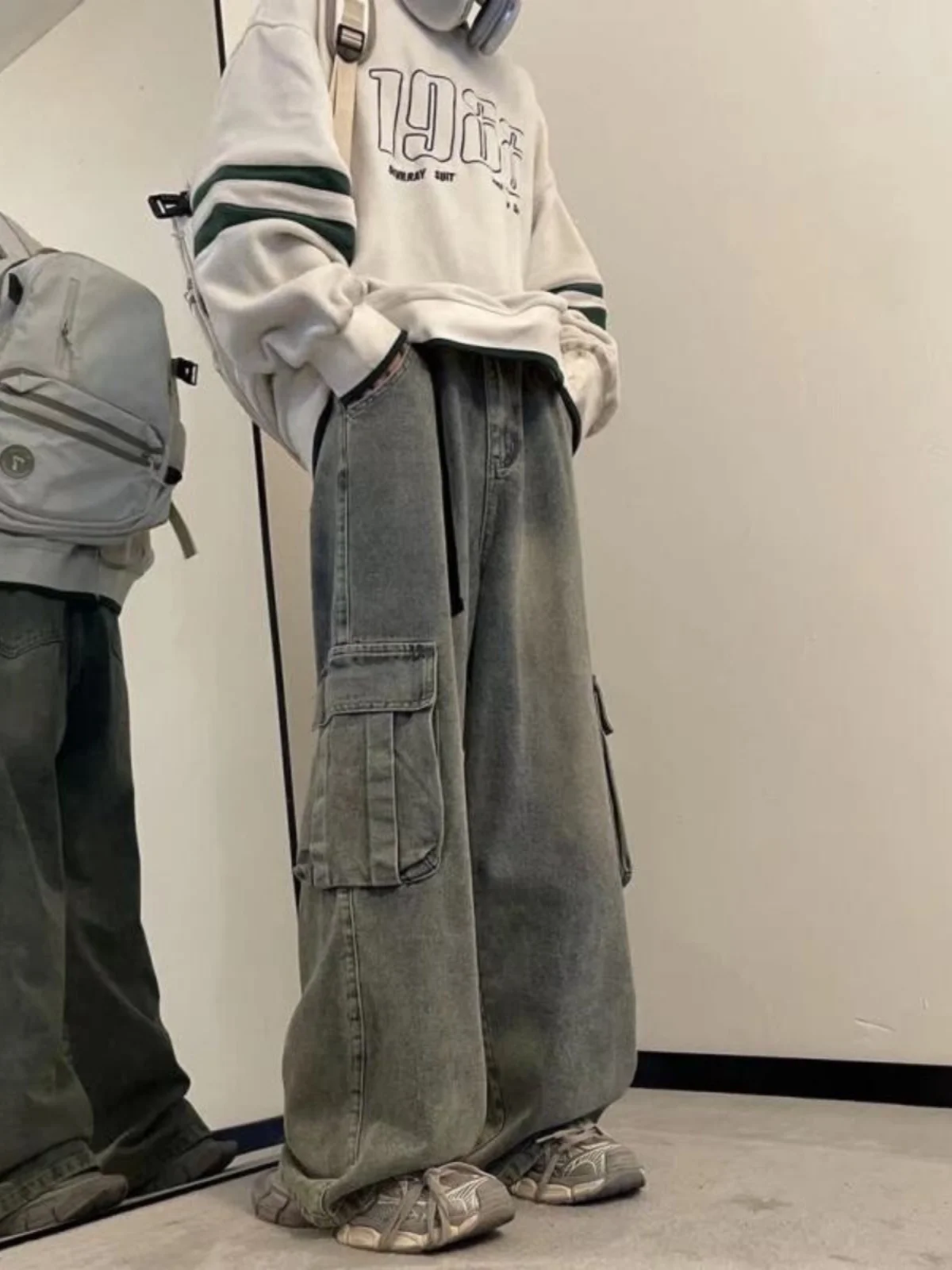 

Мужские джинсы в американском винтажном стиле, прямые, широкие, длинные, износостойкие, свободного кроя, для работы, осенняя коллекция