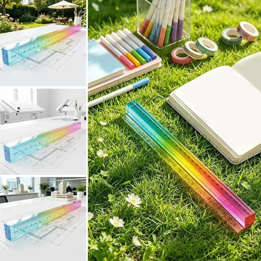 Gradient Color Ruler - A Tool For Both Geometric Drawing And Measurement. Educational Writing Instrument