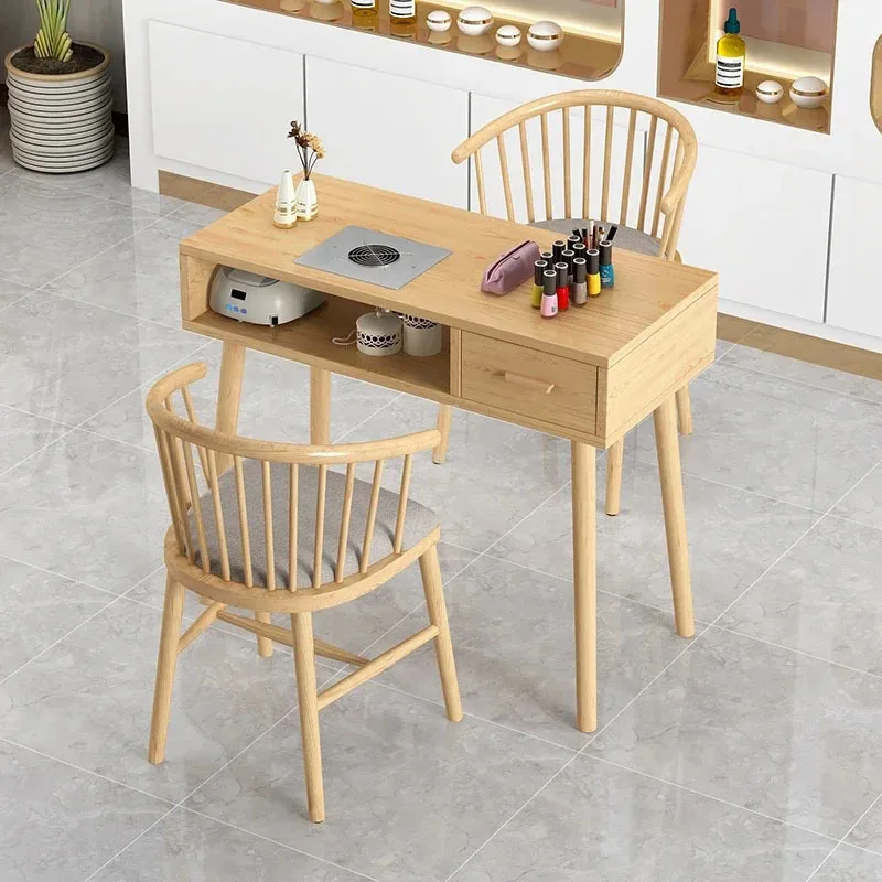 Japanese Wooden Nail Tables Beauty Salon with Vacuum Cleaner Manicure Tables Modern Salon Furniture Light Luxury Manicure Table