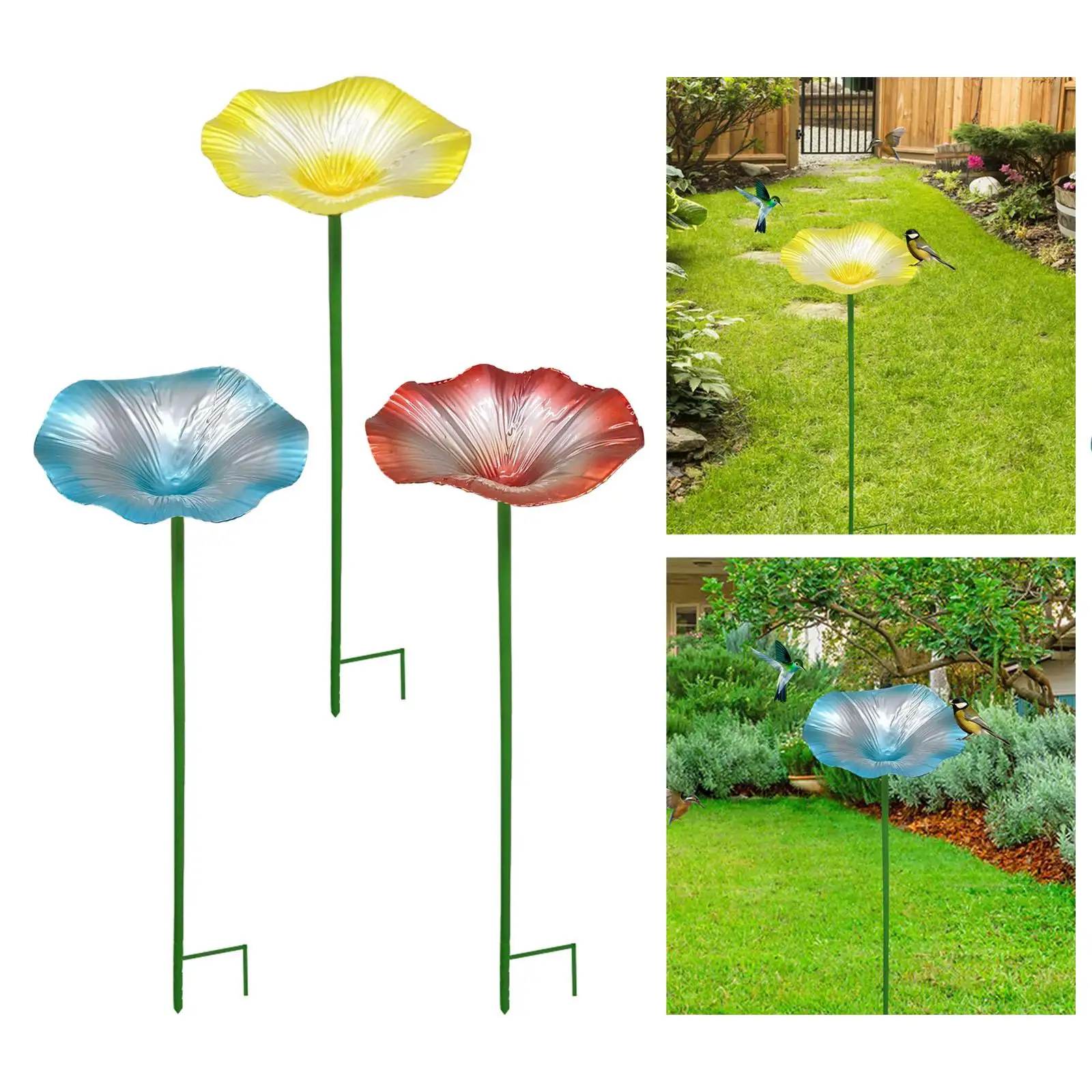 Bird Bath Drinker Plate Decor with Stand Iron Easy Installation Standing Garden Birdbath for Outside Balcony Yard Patio Home