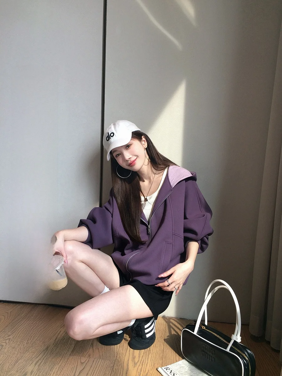 

Ibell Zhang Ultrine Fiber Rainbow Dot Hooded Zipper Sweatirt Jaet Women's Anti-Aging Color Blo Design Polyester PU El...