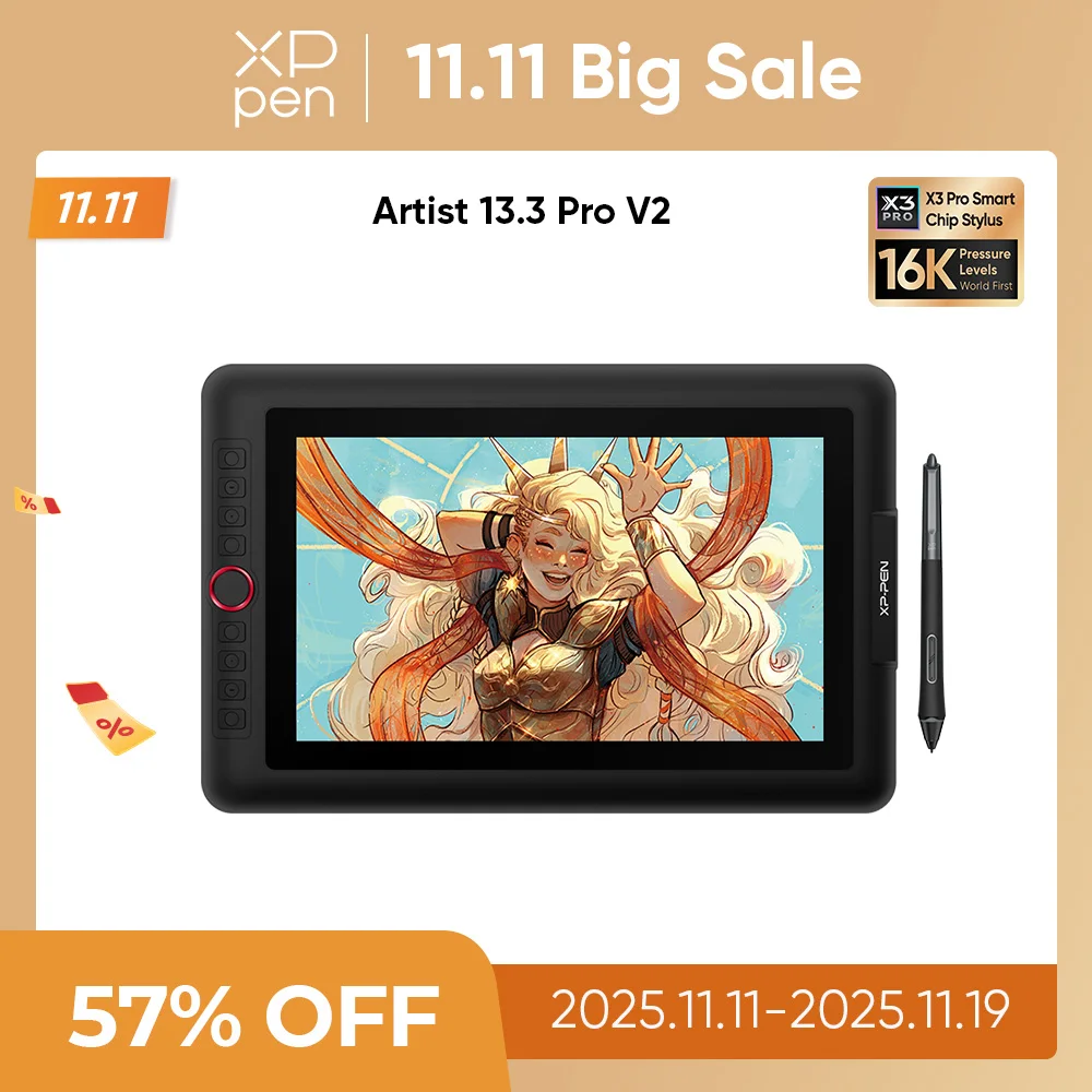 

XPPen Artist 13.3 Pro Graphics Tablet Drawing Monitor 13.3" Pen Display Animation Art with Tilt Battery-free Stylus 8192 Level