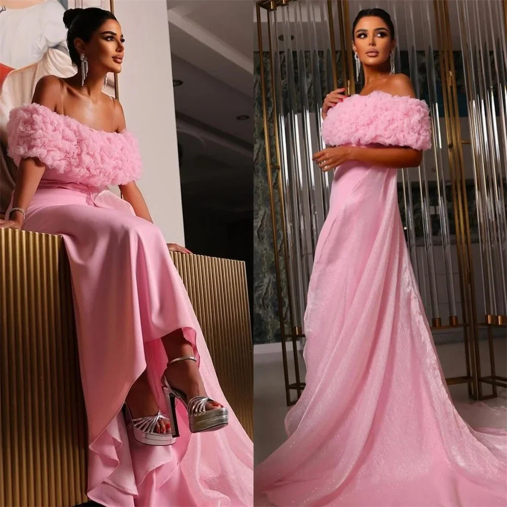 

Customized Prom Gown Formal Saudi Arabia Strapless A-line Floor Length Skirts Tulle 3D Rose Flower Bespoke Occasion Dresses Even