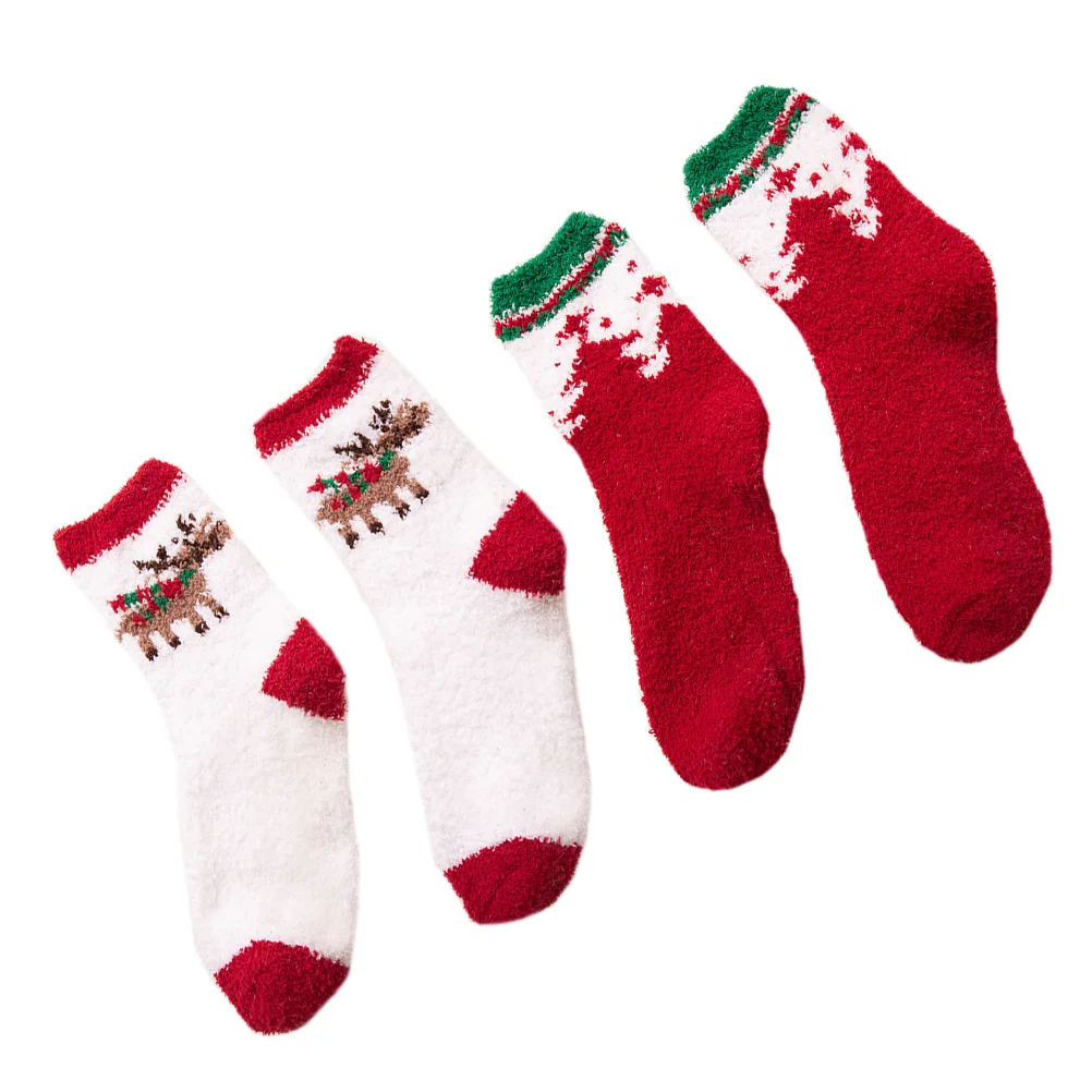 2 Pairs Christmas Warm Socks for Women New Year's Wool Thermal House Slippers Winter Indoor Autumn and Miss Fluffy