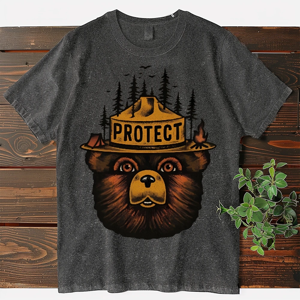 Unisex Short Sleeve Protect The Environment Print Short Sleeve Oversized Washed T-Shirt 15 Colors New in Outwears High Street