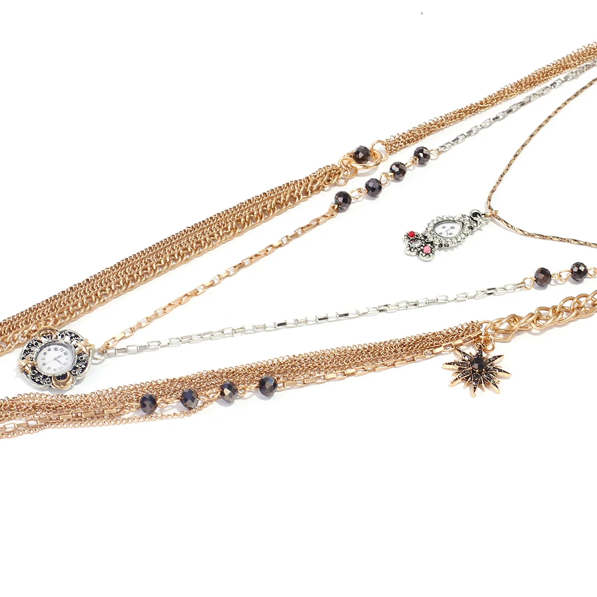 3-teiliges Set Vintage Metallketten Choker-Halsketten mit Uhrenanhänger für Damen Modeschmuck Urlaub Party Mädchen Geschenke – Detail 3