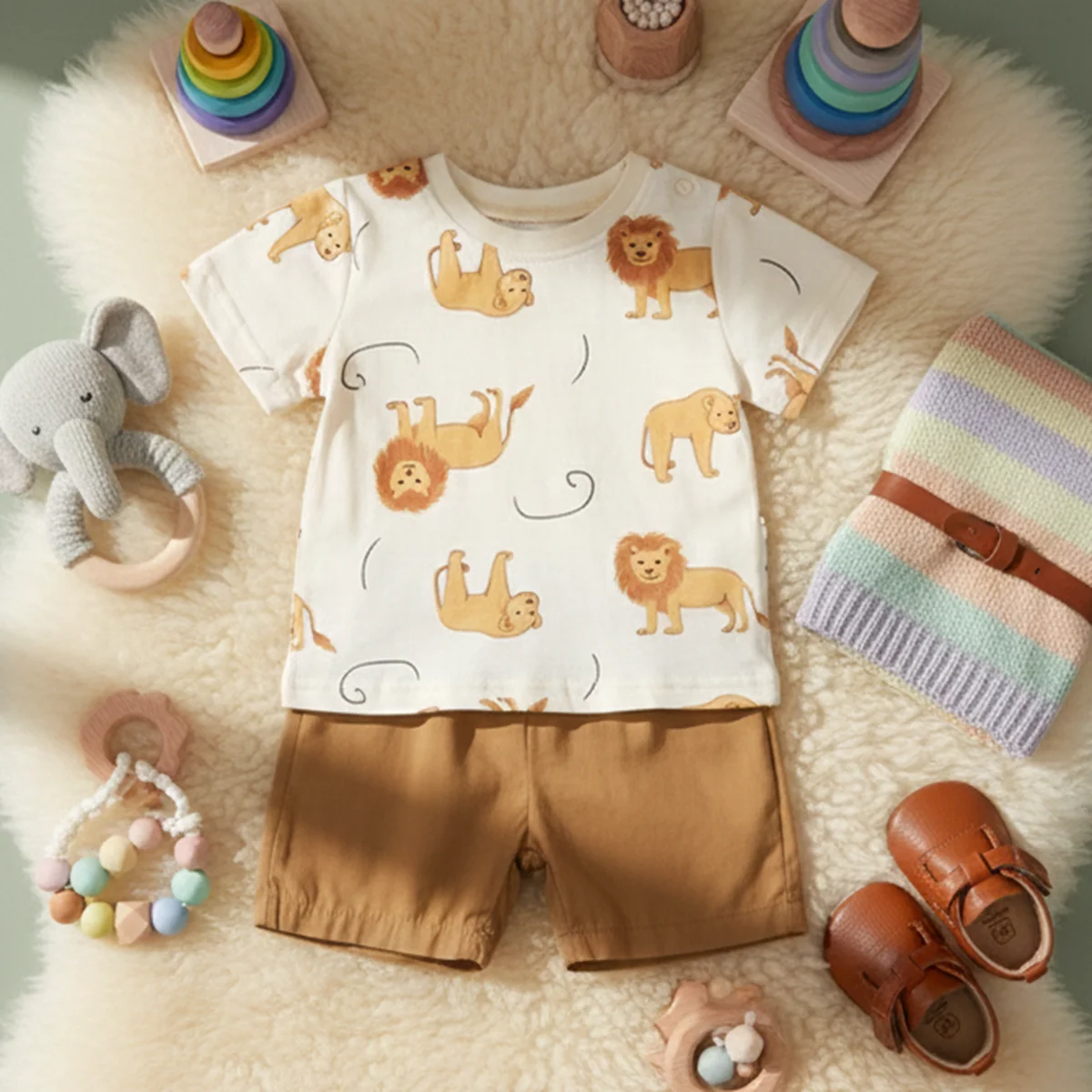 

Летний повседневный комплект одежды для малышей: футболка и шорты с милыми животными, 2 предмета