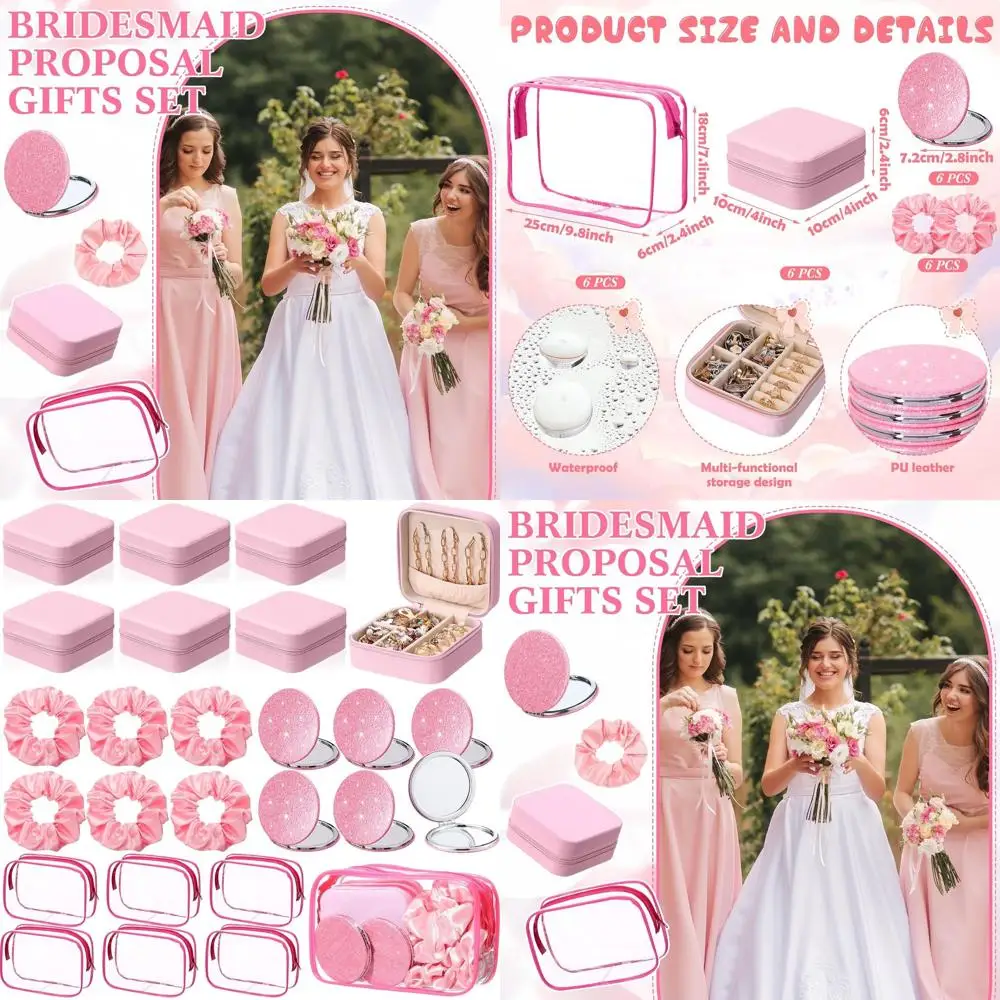 Regalos para la Fiesta de Spa del Día de San Valentín para Mujeres: 48 Piezas que Incluyen Bolsas de Maquillaje, Coleteros para el Cabello y Estuches para Bálsamo Labial (Rosa)