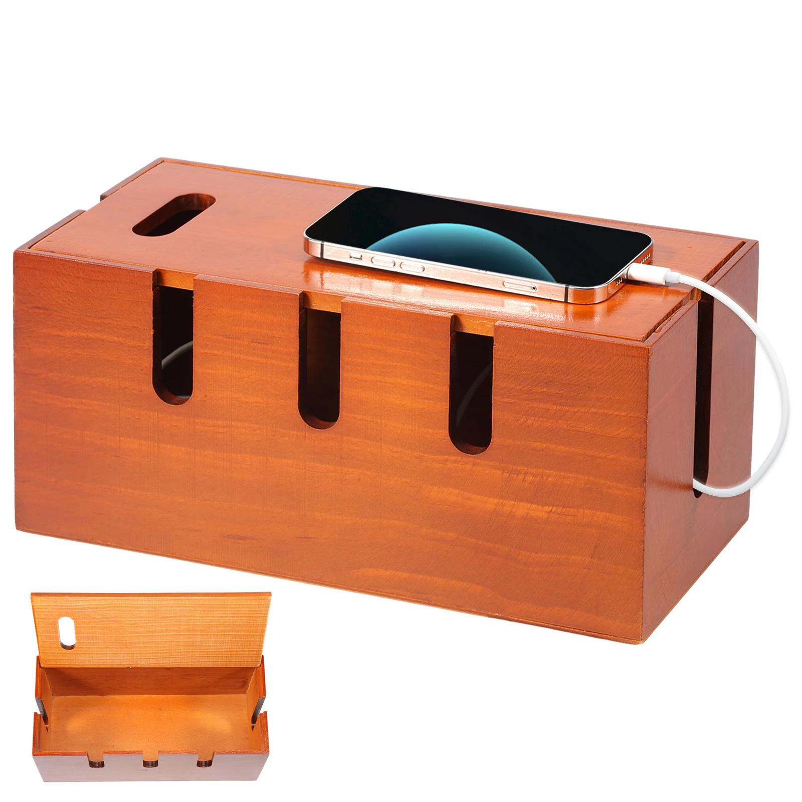 

Large Cable Management Box Wooden Power Line Storage Case Dustproof Charger Socket Organizer for TV Wires Computer USB Hub