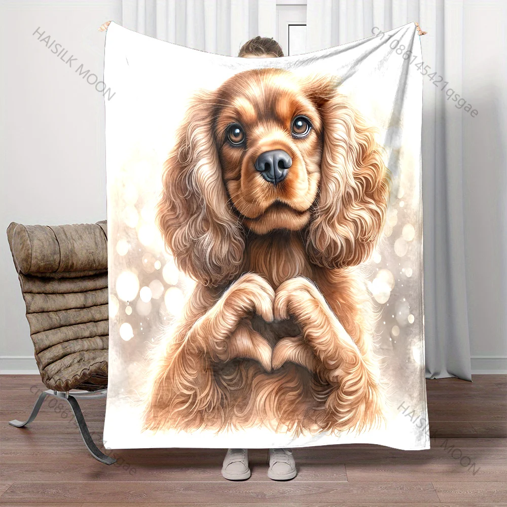 Cute cocker spaniel making a heart shape Print Blanket Flannel Material Soft Warm for All Seasons, Home Outdoor Camping Picnics