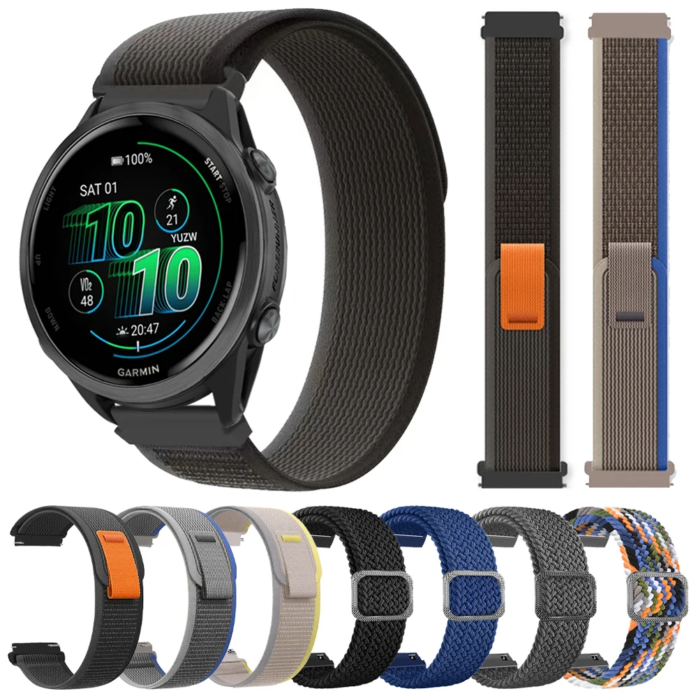 20 มม.22 มม.ห่วงไนลอนสําหรับ Garmin Venu 3/Venu 2 Plus/Sq 2 Band สร้อยข้อมือกีฬาสําหรับ Garmin Forerunner 570/265/255/Vivoactive 6 สาย