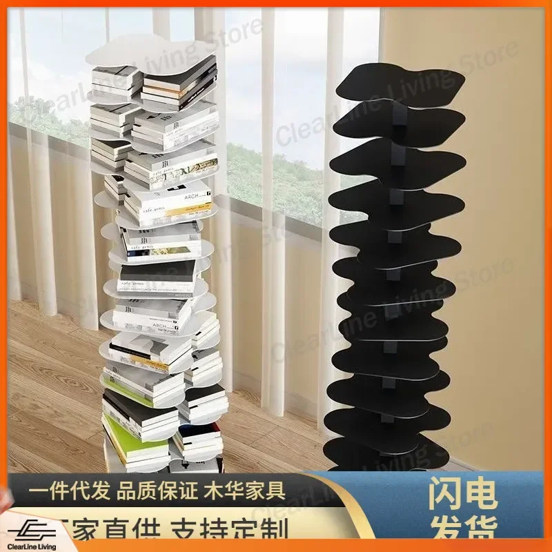 Nordic Spiral Bookshelf Floor to Ceiling Multi Layer Storage Shelf Wrought Iron Modern Rotating Invisible Corner Bookcase