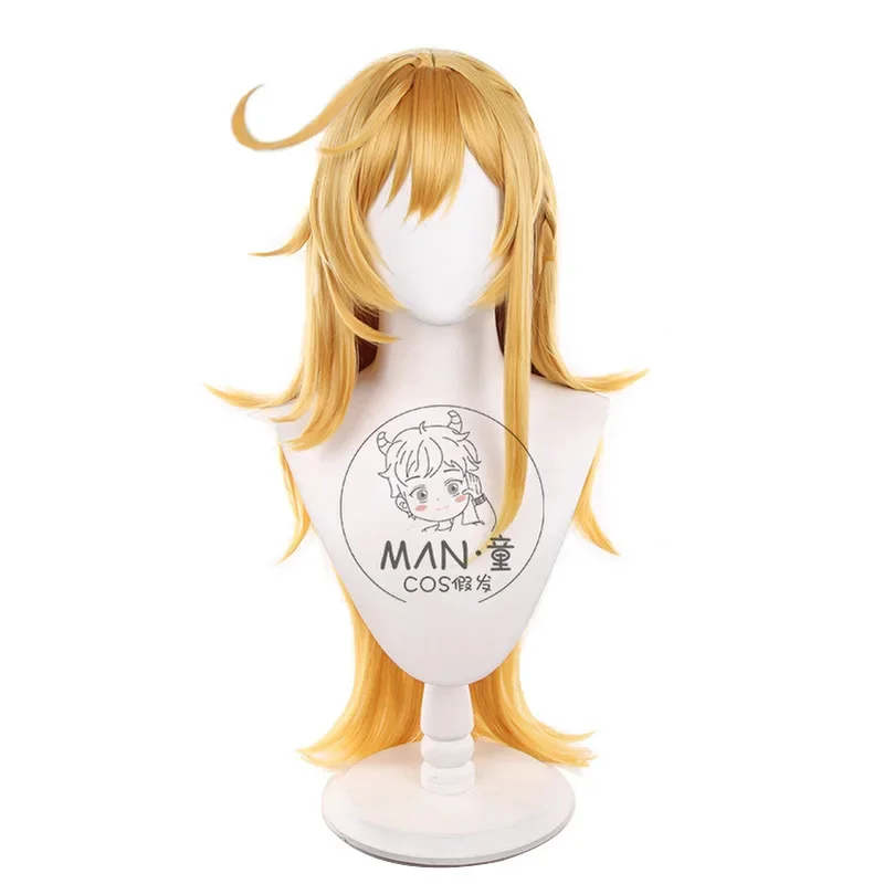 2025 aaa 에스코피에 80cm 롱 프리 브레이디드 옐로우 가발 애니메이션 코스프레 열 저항성 합성 가발