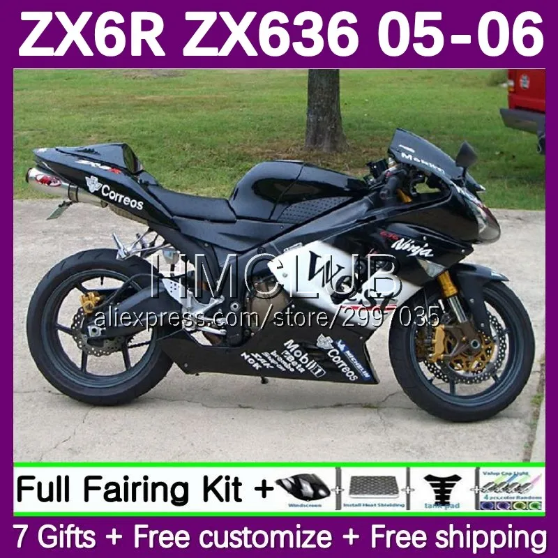 Fairing Kit For KAWASAKI NINJA ZX 6R 600 636 6 R ZX636 ZX6R 05 06 100No.54 ZX600 600CC ZX-6R ZX-636 2005 2006 Body Black west