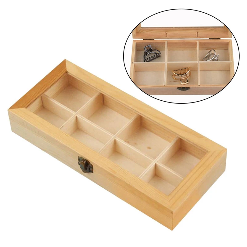 Display Cabinet Wooden Tea Coffee Rack Storage Box 8Compartment Wood + Glass 1 Piece