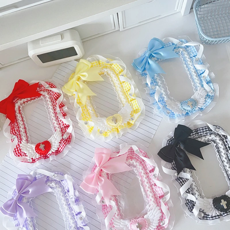 Manga de renda arco acrílico 3 polegada kpop photocard titular diy tecido pingente asa anjo bainha foto cartão titular saco escola pingente