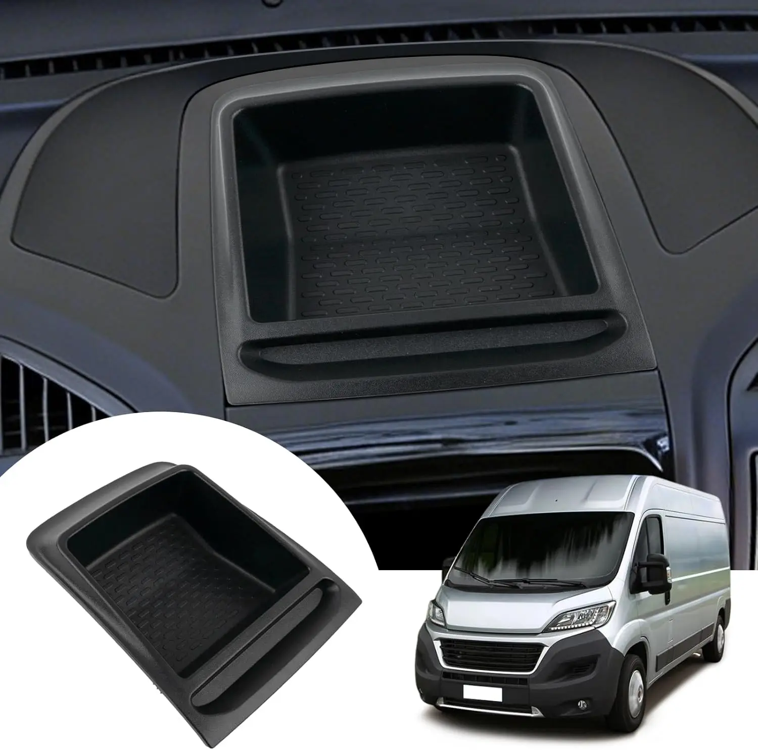 

735699812 Car Dashboard Storage Box for Fiat Ducato Peugeot Boxer Citroen Relay 2014+ Black ABS Material Non-Slip Design